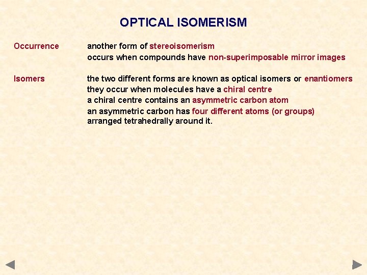 OPTICAL ISOMERISM Occurrence another form of stereoisomerism occurs when compounds have non-superimposable mirror images OPTICAL ISOMERISM Occurrence another form of stereoisomerism occurs when compounds have non-superimposable mirror images