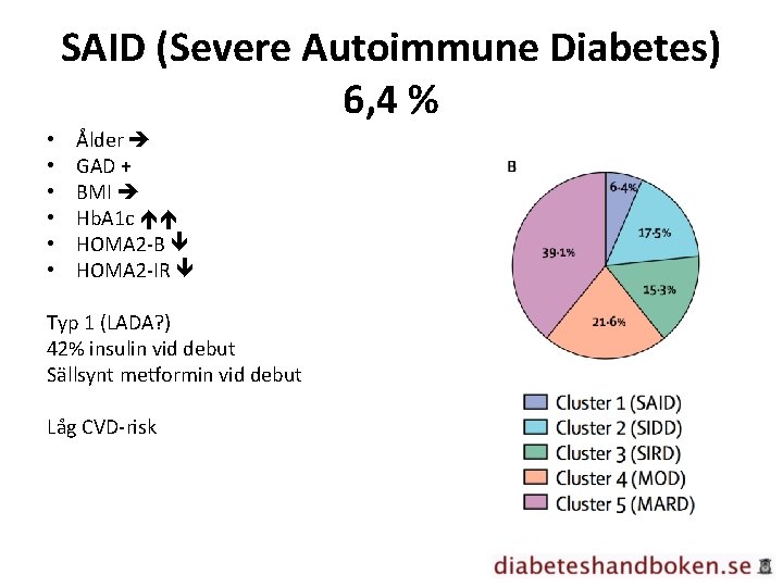 SAID (Severe Autoimmune Diabetes) 6, 4 % • • • Ålder GAD + BMI