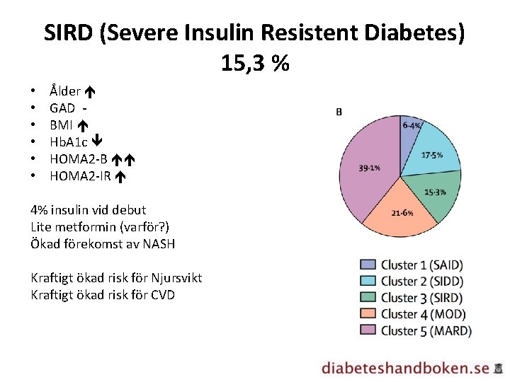 SIRD (Severe Insulin Resistent Diabetes) 15, 3 % • • • Ålder GAD BMI
