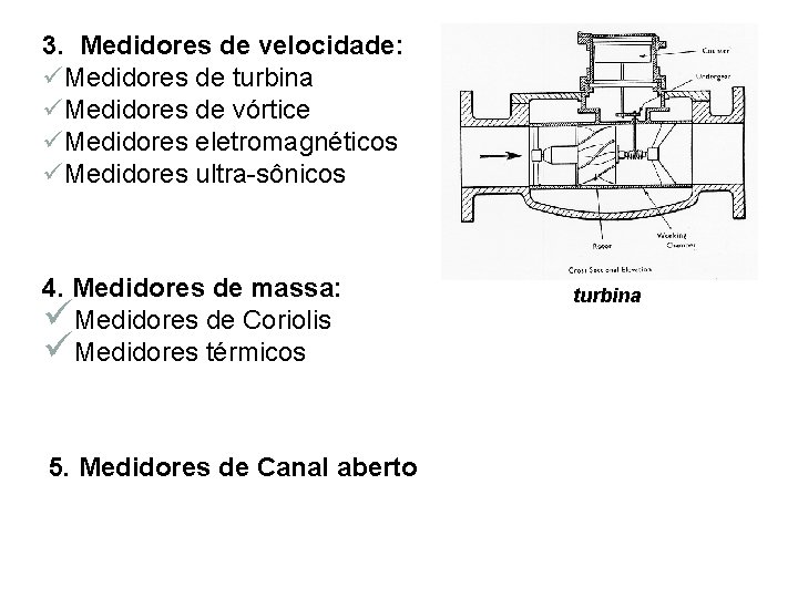 3. Medidores de velocidade: üMedidores de turbina üMedidores de vórtice üMedidores eletromagnéticos üMedidores ultra-sônicos