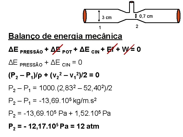 0, 7 cm 3 cm 1 2 Balanço de energia mecânica ΔE PRESSÃO +