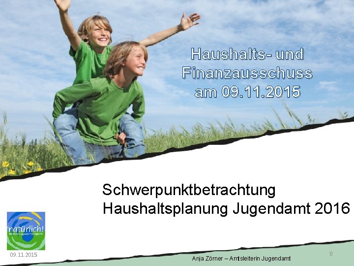 Haushalts- und Finanzausschuss am 09. 11. 2015 Schwerpunktbetrachtung Haushaltsplanung Jugendamt 2016 09. 11. 2015