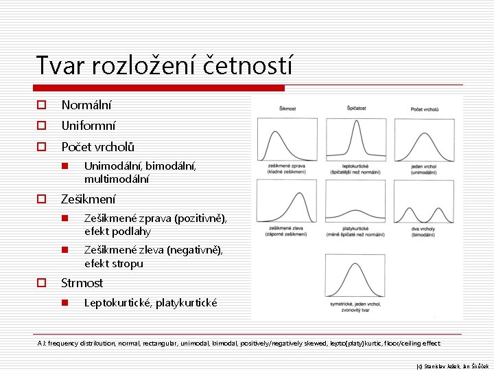 Tvar rozložení četností o Normální o Uniformní o Počet vrcholů n o o Unimodální,