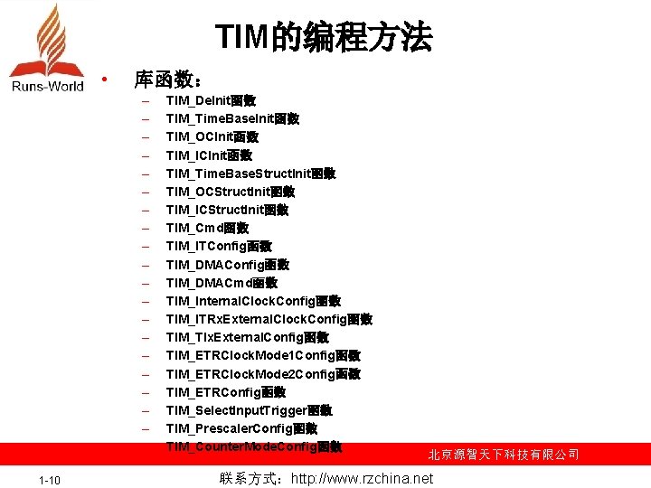 TIM的编程方法 • 库函数： – – – – – 1 -10 TIM_De. Init函数 TIM_Time. Base.