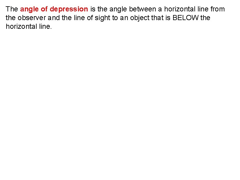 The angle of depression is the angle between a horizontal line from the observer