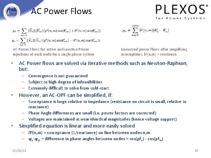 AC Power Flows for active and reactive Power injections at each node for a