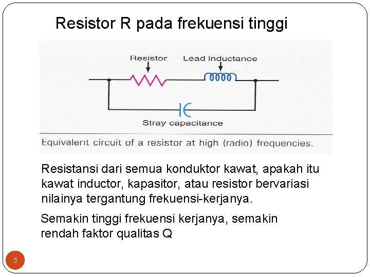 Resistor R pada frekuensi tinggi Resistansi dari semua konduktor kawat, apakah itu kawat inductor,