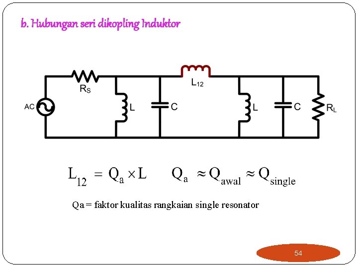 b. Hubungan seri dikopling Induktor Qa = faktor kualitas rangkaian single resonator 54 