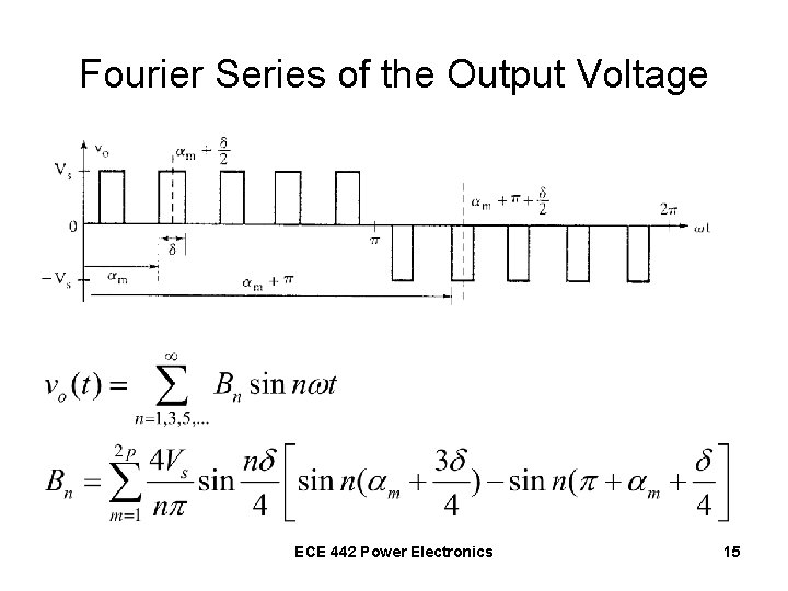 Fourier Series of the Output Voltage ECE 442 Power Electronics 15 