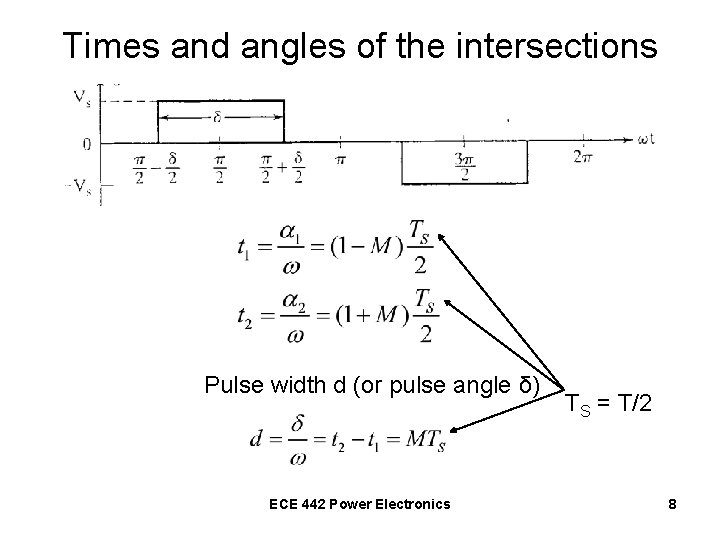 Times and angles of the intersections Pulse width d (or pulse angle δ) ECE