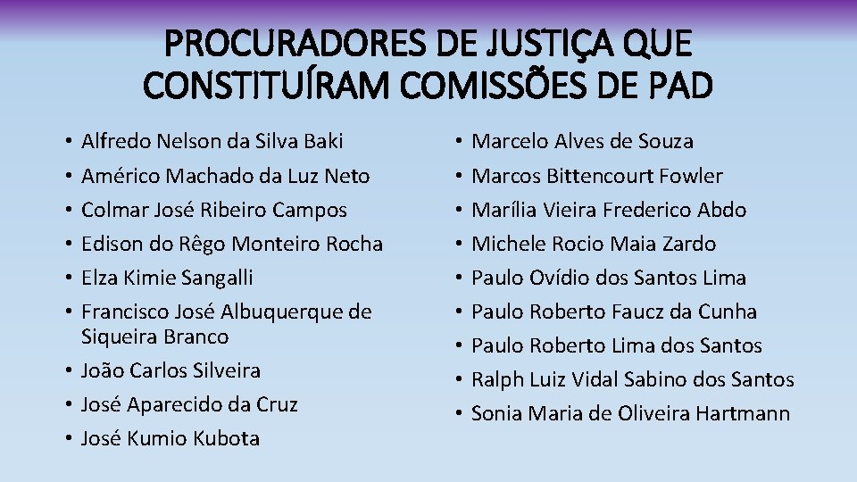 PROCURADORES DE JUSTIÇA QUE CONSTITUÍRAM COMISSÕES DE PAD Alfredo Nelson da Silva Baki Américo