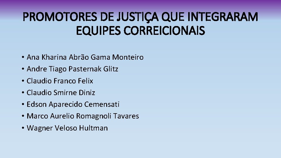 PROMOTORES DE JUSTIÇA QUE INTEGRARAM EQUIPES CORREICIONAIS • Ana Kharina Abrão Gama Monteiro •