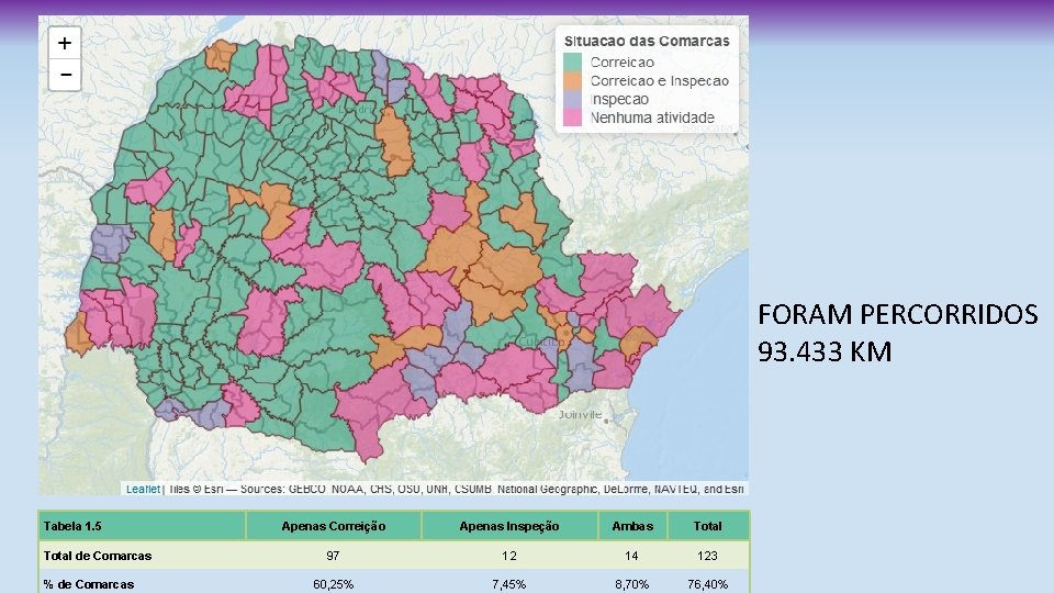 FORAM PERCORRIDOS 93. 433 KM Tabela 1. 5 Total de Comarcas % de Comarcas