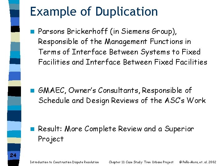 Example of Duplication n Parsons Brickerhoff (in Siemens Group), Responsible of the Management Functions