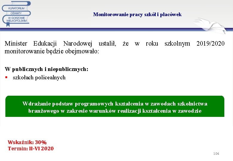 Monitorowanie pracy szkół i placówek Minister Edukacji Narodowej ustalił, że w roku szkolnym 2019/2020