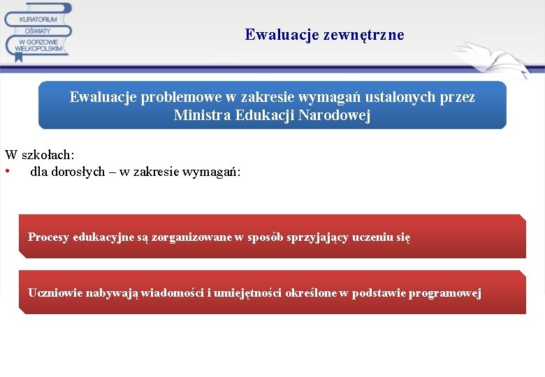  Ewaluacje zewnętrzne Ewaluacje problemowe w zakresie wymagań ustalonych przez Ministra Edukacji Narodowej W