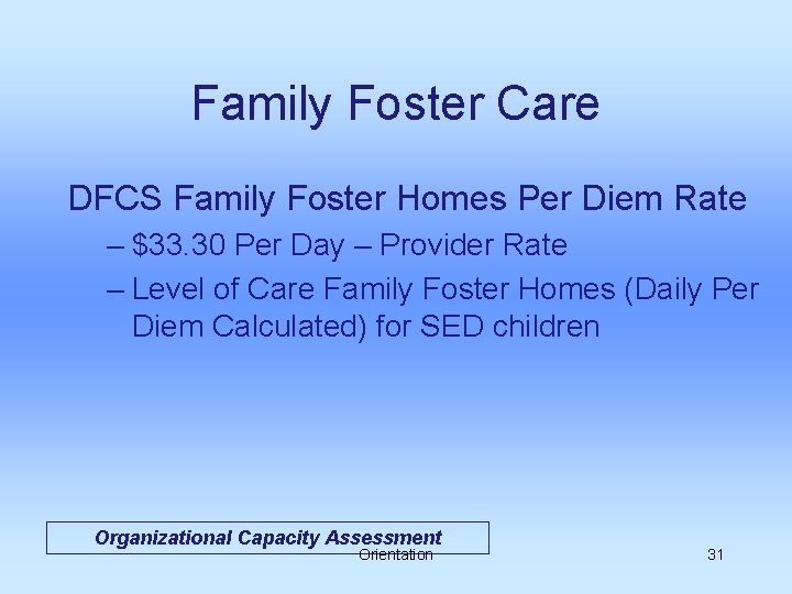 Family Foster Care DFCS Family Foster Homes Per Diem Rate – $33. 30 Per