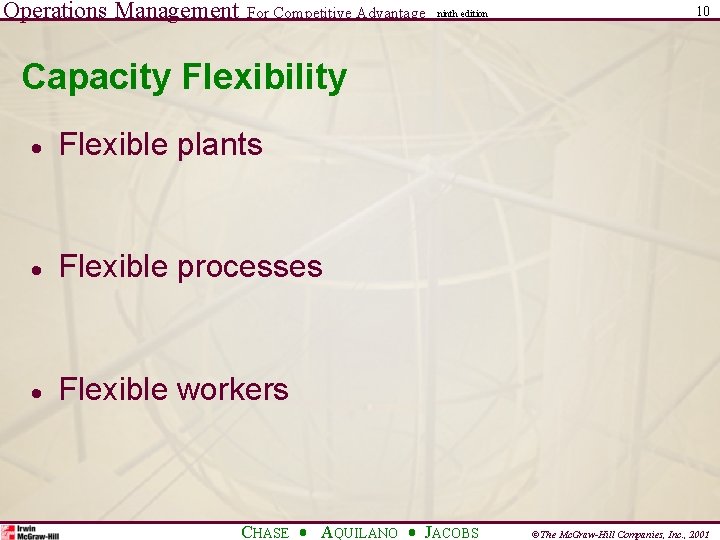 Operations Management For Competitive Advantage ninth edition 10 Capacity Flexibility · Flexible plants ·