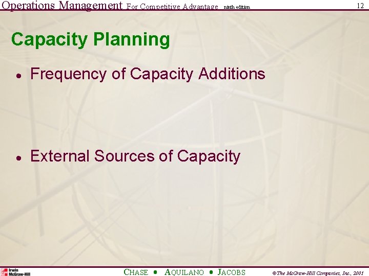 Operations Management For Competitive Advantage ninth edition 12 Capacity Planning · Frequency of Capacity