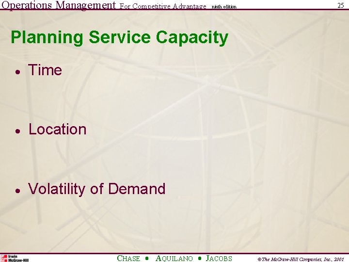 Operations Management For Competitive Advantage ninth edition 25 Planning Service Capacity · Time ·