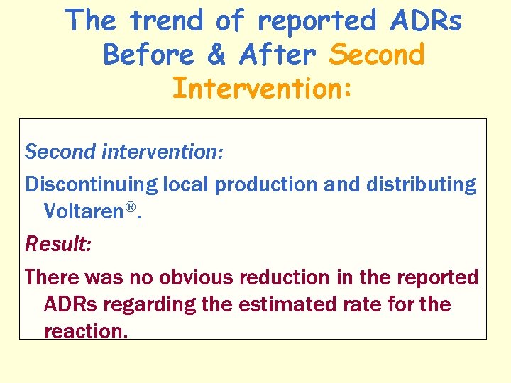 The trend of reported ADRs Before & After Second Intervention: Second intervention: Discontinuing local