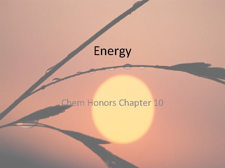 Energy Chem Honors Chapter 10 