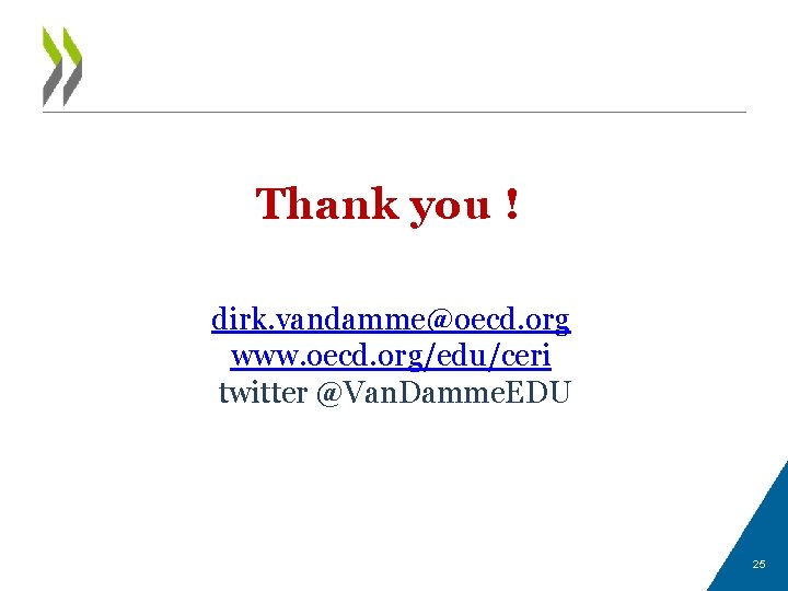 Thank you ! dirk. vandamme@oecd. org www. oecd. org/edu/ceri twitter @Van. Damme. EDU 25 Thank you ! dirk. vandamme@oecd. org www. oecd. org/edu/ceri twitter @Van. Damme. EDU 25