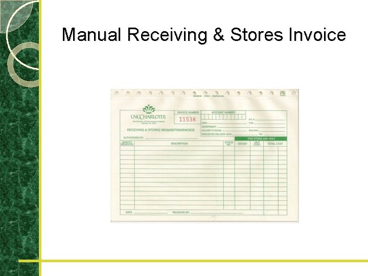 Manual Receiving & Stores Invoice 