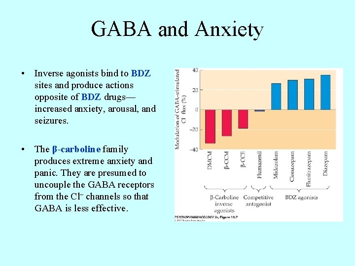 GABA and Anxiety • Inverse agonists bind to BDZ sites and produce actions opposite