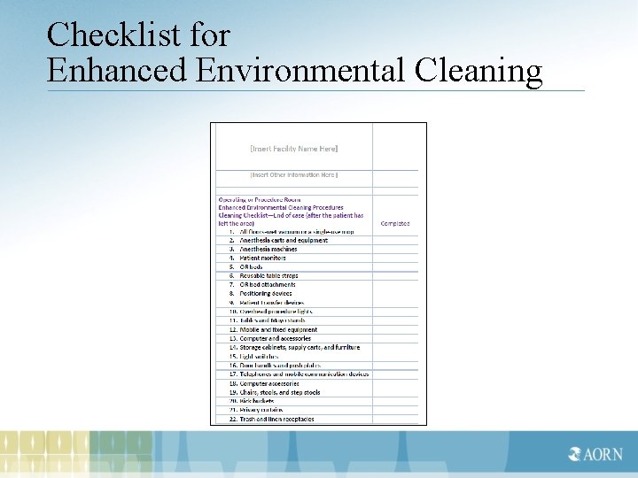 Checklist for Enhanced Environmental Cleaning 
