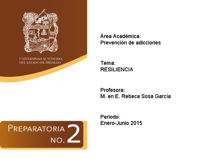 Área Académica: Prevención de adicciones Tema: RESILIENCIA Profesora: M. en E. Rebeca Sosa García