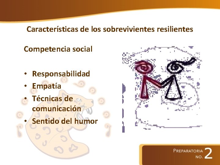 Características de los sobrevivientes resilientes Competencia social • Responsabilidad • Empatía • Técnicas de