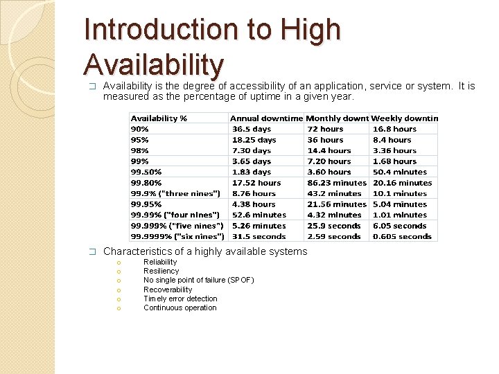 Introduction to High Availability � Availability is the degree of accessibility of an application,