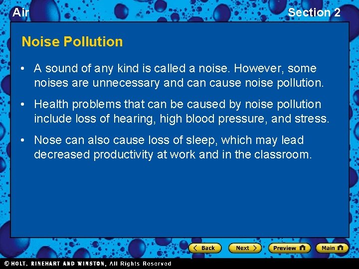 Air Section 2 Noise Pollution • A sound of any kind is called a