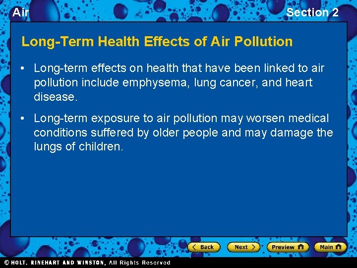 Air Section 2 Long-Term Health Effects of Air Pollution • Long-term effects on health