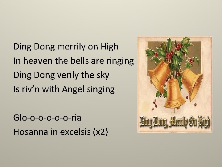 Ding Dong merrily on High In heaven the bells are ringing Dong verily the
