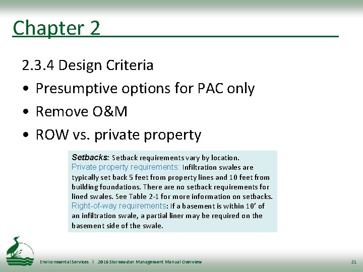 Chapter 2 2. 3. 4 Design Criteria • Presumptive options for PAC only •