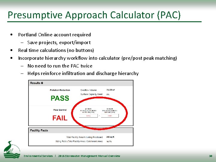 Presumptive Approach Calculator (PAC) • Portland Online account required – Save projects, export/import •