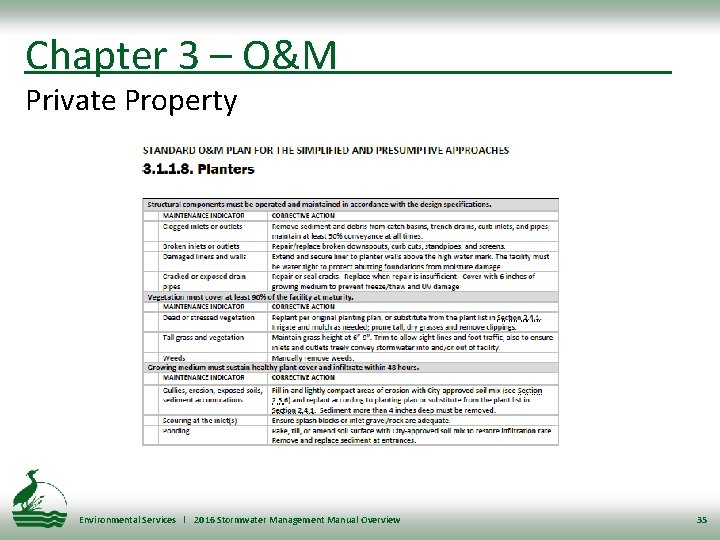 Chapter 3 – O&M Private Property Environmental Services l 2016 Stormwater Management Manual Overview