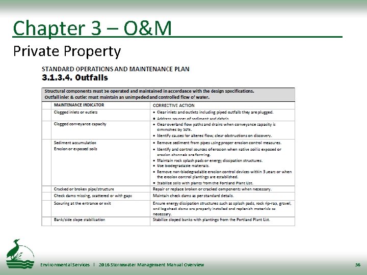 Chapter 3 – O&M Private Property Environmental Services l 2016 Stormwater Management Manual Overview