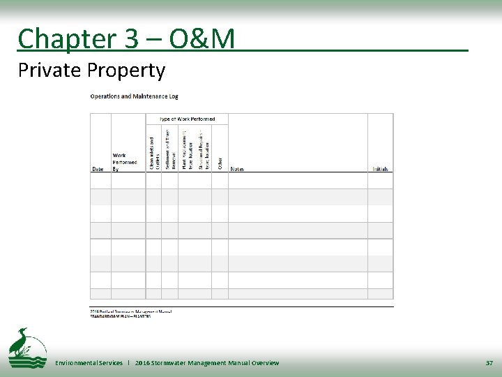 Chapter 3 – O&M Private Property Environmental Services l 2016 Stormwater Management Manual Overview