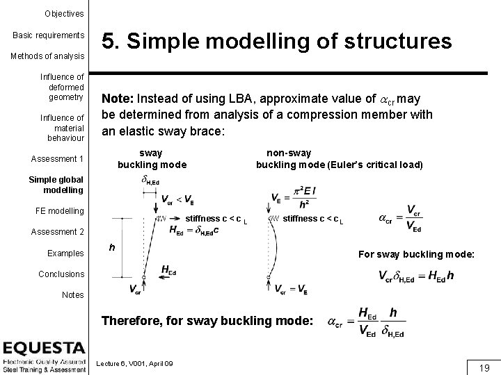 Objectives Basic requirements Methods of analysis Influence of deformed geometry Influence of material behaviour