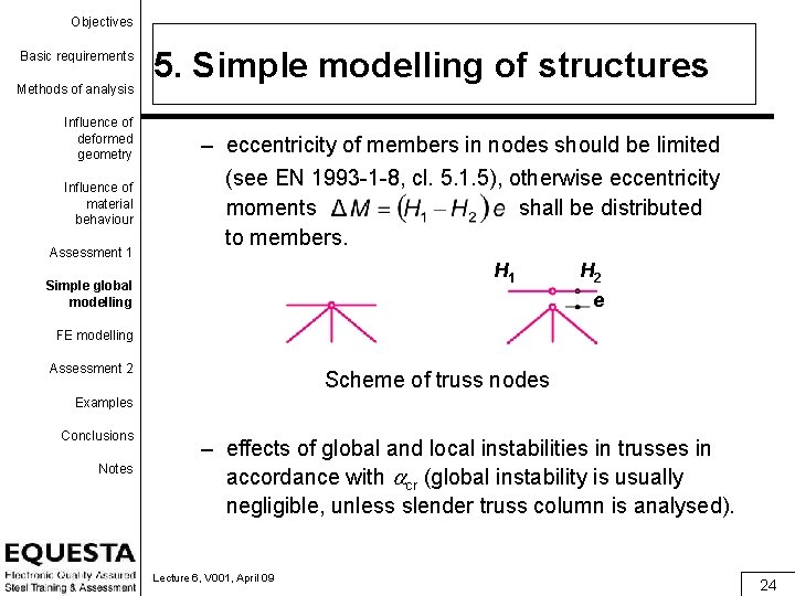Objectives Basic requirements Methods of analysis Influence of deformed geometry Influence of material behaviour