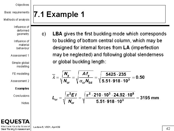 Objectives Basic requirements Methods of analysis Influence of deformed geometry Influence of material behaviour