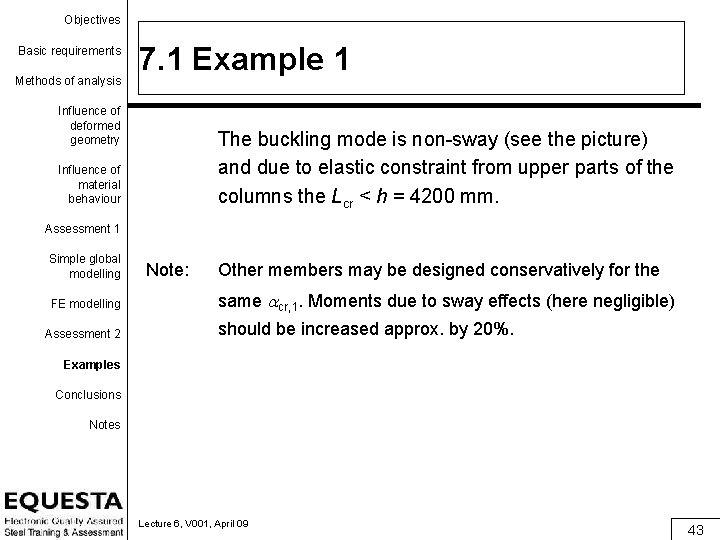 Objectives Basic requirements Methods of analysis 7. 1 Example 1 Influence of deformed geometry