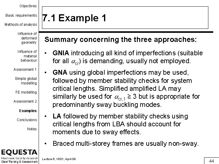 Objectives Basic requirements Methods of analysis 7. 1 Example 1 Influence of deformed geometry