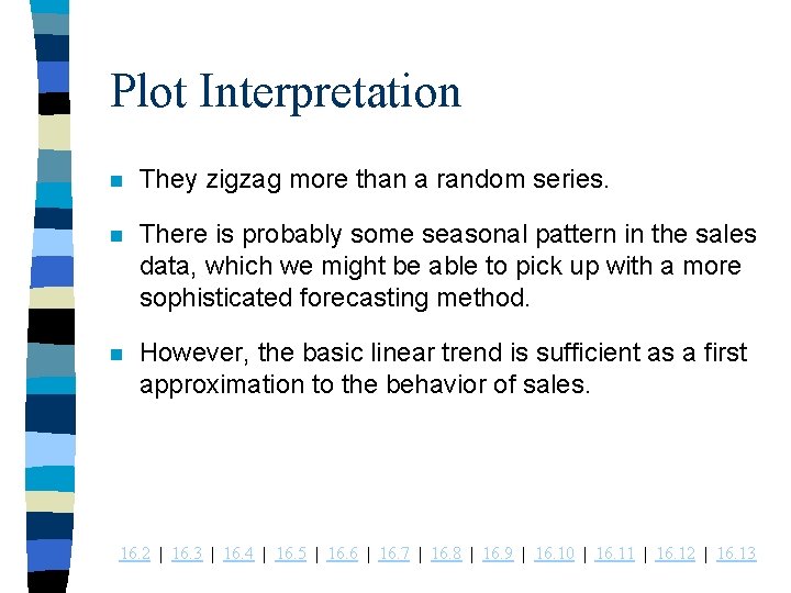 Plot Interpretation n They zigzag more than a random series. n There is probably
