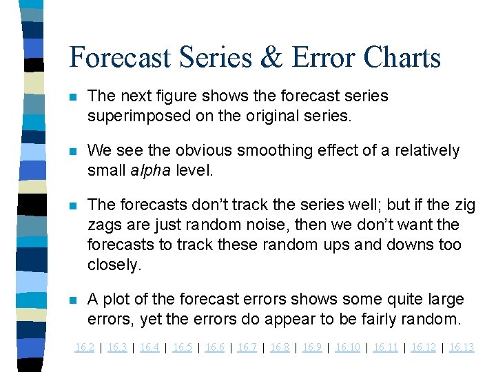 Forecast Series & Error Charts n The next figure shows the forecast series superimposed