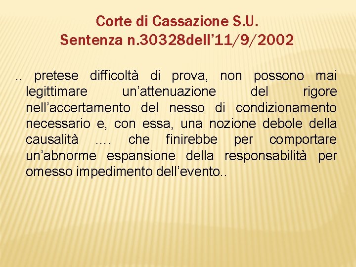 Corte di Cassazione S. U. Sentenza n. 30328 dell’ 11/9/2002. . pretese difficoltà di