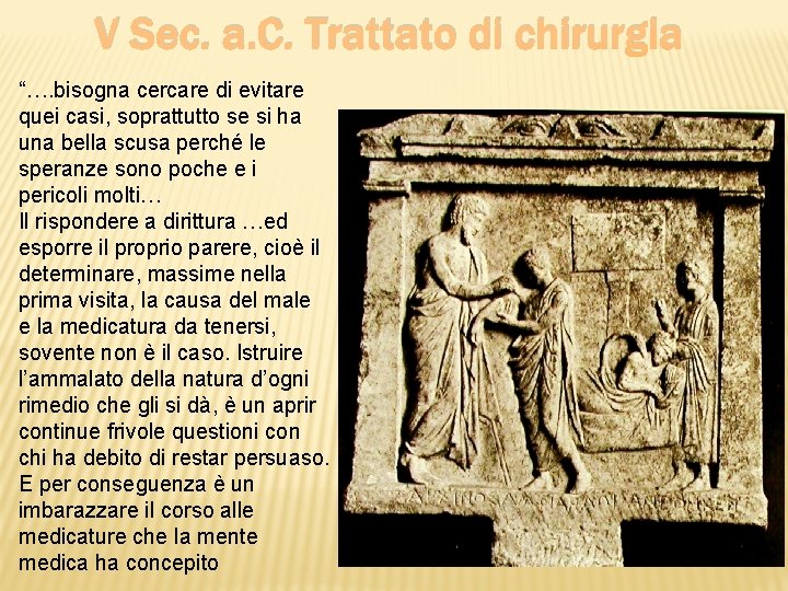 V Sec. a. C. Trattato di chirurgia “…. bisogna cercare di evitare quei casi,